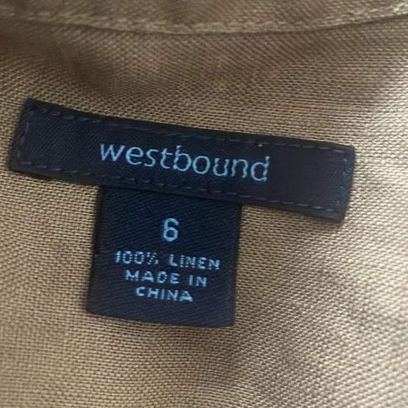 Westbound 100% Linen Fitted Button Down Shirt Light Brown Stand Collar size 6 - Picture 8 of 12